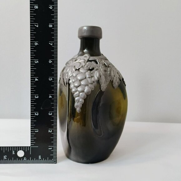 Antique Danish Topnoe Pewter Overlay & Green Glass Decanter Bottle No Stopper - Picture 5 of 8